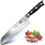 SHAN ZU Coltelli da Cucina Giapponese 18 cm Coltello da Chef Santoku Sovrapposti 3 Strati di Acciaio German Acciaio Inox Coltello da Cucina Affilata Coltello Multiuso con Manico in legno di Pakkawood