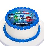 Kardasis Cialda per torta Super Pigiamini Kardasis pasta di zucchero | Porte decorativa commestibile | Divertenti decorazioni per torte di compleanno a tema PJ Masks | 20cm