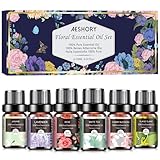 AESHORY Floreali Oli Essenziali per Diffusori 6 x 10ML, Set di Olio Essenziale di Aromaterapia Naturale al 100% per Massaggio, SPA - Lavanda, Rosa, Tè Bianco, Fiori di Ciliegio, Gelsomino, Ylang Ylang