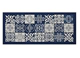 BIANCHERIAWEB Tappeto cucina antiscivolo lavabile, Passatoia cucina misura 55x140 cm, Tappeto cucina Made in Italy con Disegno Maiolica Blu, Tappeto Runner Lavabile e Stirabile