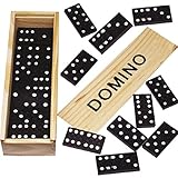 PARENCE : Gioco tradizionale di Domino - 28 pezzi più Scatola di legno e coperchio scorrevole Colore bambino e adulti Nero