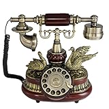 Splendido telefono vintage a rotella Tikwisdom, in stile europeo antico. Telefono fisso in legno massiccio e resina
