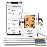 ThermoPro TP25 - Termometro Bluetooth per carne, con 4 sonde di temperatura, ricaricabile, termometro alimentare intelligente digitale wireless, per la cucina, barbecue, griglia, forno, affumicatore