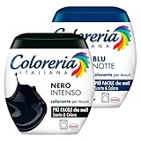 Coloreria Italiana Colorante per Tessuti in Lavatrice Colore Nero Intenso Formula Tutto in Uno + Coloreria Italiana Colorazione Blu Notte per Cotone Lino e Viscosa - 2 Confezioni Monodose