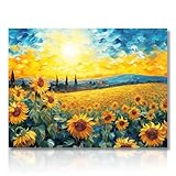 Dazzlewall Stampe su Tela di Arte Botanica d Epoca, Pittura ad Olio di Girasole all Alba Blu, Poster da Parete di Arte Rustica Estetica per Camera da Letto Soggiorno 30x40 cm Senza Cornice