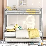 Moimhear Letto a castello, letto in metallo con letto estraibile, con scala su entrambi i lati per bambini, adolescenti, adulti, facile da montare, 90 (140) x 200 cm (argento) (WX000124)