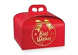 5 PORTAPANETTONE ROSSO BEST WISHES DORATO STRENNE NATALE SCATOLE PORTA PANETTONE NATALIZI Cm 24,5 X 24,5 X 13 ROSSO E ORO