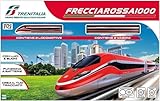 FCP Pista Trenitalia Frecciarossa 1000 Scala 1:43 con luci e Suoni - Treno Giocattolo 2 locomotive 2 vagoni e 3 tracciati binari- Funzionamento a Batteria, Multicolore