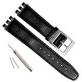 OliBoPo Cinturino in pelle di mucca con fibbia in acciaio inossidabile per Swatch, Punto nero/nero, 17mm, cinghia, Attivo