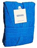 Bassetti Nuovo Accappatoio 100% Spugna di Puro Cotone Tinta Unita Lungo con Cappuccio e Tasche Altamente Assorbente Uomo Donna Unisex S-5XL (L, Azzurro)