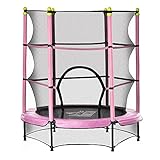 HOMCOM Trampolino da Giardino per Bambini 3-6 Anni Φ140x160cm, Tappeto Elastico con Rete, Bordo Imbottito e Corde Elastiche, Rosa e Nero