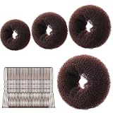 URAQT Ciambelle per Chignon, 4 Pz Chignon Facile per Capelli e 30 Clip a Forma di U, Chignon a Ciambella per Bambine e Donne, Magic Hair Bun Maker per Acconciature Chignon (Marrone-C)