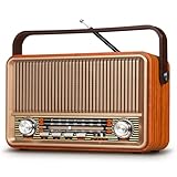 PRUNUS J-120 Radio Portatile Vintage legno FM/AM/SW,Altoparlante Bluetooth Retro,Radiolina Portatile con Batteria Ricaricabile da 1800 mAh Potenziata,Alimentazione CA disponibile,Supporta TF/USB/AUX.