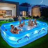 LanBlu Piscina Gonfiabile Adulti con Luci, Solare Piscina Gonfiabile Famiglie con 12 Modalità Illuminazione, 240X150X55CM Grande Piscina Gonfiabile Rettangolare,Piscina Fuori Terra Gonfiabile Giardino