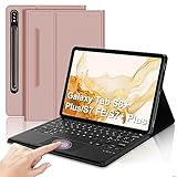 JADEMALL Custodia Tastiera con Trackpad per Samsung Galaxy Tab S7 FE/Tab S7+ Plus/Tab S8+ Plus 12.4" 2022, Italiana Tastiera Bluetooth per Galaxy Tab S7 FE+ 12.4 Pollici, Oro Rosa