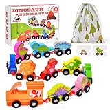 Vicloon Treno Giochi Legno Bambino, 22 Pezzi Set Giochi Montessori Trenino di Numero 0-10 con Carta dei Dinosauri, Gioco Treno Dinosauro per Bambini Ragazzi Ragazze età 2 3 4 anni Natale Regalo