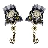 Aabellay Guanti da donna senza dita in pizzo gotico vittoriano bracciali retrò in pizzo steampunk gear, bracciale steampunk, set di bracciali vintage per opera, Halloween, accessori da sposa, 1 paio -