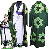 DONLIS Kimono Cosplay Roronoa Zoro,One Piece Costume personaggio anime,Costume cosplay anime di One Piece,Abito da vestire completo di Halloween,Verde,S