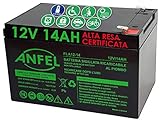 ANFEL 12V 14AH Batteria Ricaricabile al Piombo VRLA Faston F2 6.35mm per allarmi antifurti, sistemi di Sicurezza, Batterie di Ricambio per ups USV, Solar, Solarpanel