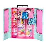 Barbie - Playset armadio con 3 abiti, 3 paia di scarpe, 2 borsette, 5 appendiabiti, collana e occhiali da sole, giocattolo per bambini, 3+ anni, HKR92