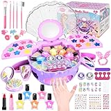 JONRRYIN Kit Unghie Bambina, Trucchi Bambina Kit Unghie, Lavabile Smalti per Unghie, Set Gioco Unghie Bambina con Asciuga Unghie Regalo Natale di Compleanno per 6-12 Anni Decora Unghie (Viola)