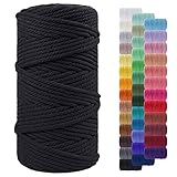 LEREATI Corda Macrame 5mm x 100m, Filo Macrame Cordoncino Cotone Grosso Corda Colorata, Cordino per Borse Uncinetto, Arazzo da Parete, Cesto di Piante Appeso, Decorazioni Fai Da Te (Nero)