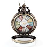 JewelryWe orologio da tasca vintage. Orologio stile retro con quadrante rotondo e numeri romani. Orologio da tasca stile steampunk ciondolo e collana lunga 76,2 cm