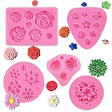 Xingrun Stampo Silicone Fiori Rose Stampi in Silicone per Pasta di Zucchero Stampo Fiore Silicone Stampi per Candele in Silicone Forme in Silicone per Dolci Stampo al Cioccolato(5 pezzi)