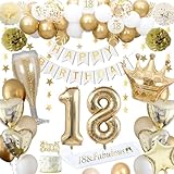 Decorazioni Compleanno 18 anni, Decorazioni Compleanno 18 anni Oro per Uomo Donna Palloncini Biancho Oro Banner HAPPY BIRTHDAY Palloncini Numero 18 Palloncini Corona Stella Cuore