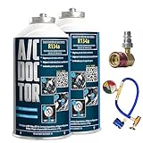 AC DOCTOR Kit 2 Bombola Gas Refrigerante Organico ecologico sostituto R134a per ricarica aria condizionata auto 1995-2016 + Tubo con manometro + Adattatore HP LP