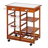 HOMCOM Carrello da Cucina Multiuso in Legno di Pino 74 x 37 x 76cm Marrone Chiaro