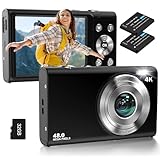 Macchina Fotografica Digitale Fotocamera Compatte con scheda da 32GB, 48M 4K HD Fotocamera con Zoom Digitale 16X, Ricaricabile Macchina Fotografica per adolescenti, adulti, principianti（Nero）