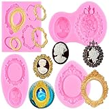 RFGHAC Set di 4 stampi in silicone a forma di cammeo con cornice portafoto, cornice portafoto vintage, per decorare torte, cupcake, cioccolato, caramelle, argilla polimerica, pasta di gomma, set da 4