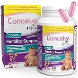 Conceive Plus Supplementi di Fertilità per le Donne, Favoriscono l Equilibrio Ormonale, Calcio, Vitamina D, Acido Folico, Mio-Inositolo - Vitamine Prenatali per le Donne - 30 Giorni, 60 Capsule