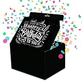 FETTIPOP Scatola Regalo DIY, Scatola per Regalo Esplosiva Coriandoli - Happy Birthday (nera Premium) 18,5 x 14 x 11 cm, Pacco Regalo