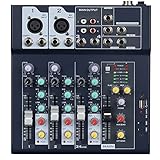 Weymic Professional Mixer | 4-Channel 2-Bus Mixer/w USB Audio Interface for Recording DJ Stage Karaoke Music Application