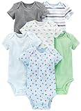 Simple Joys by Carter s Short Sleeve Bodysuit Body, Multicolore/Dinosauri/Motivo Sportivo/Righe, 12 Mesi (Pacco da 6) Bimbo