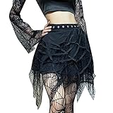 Vestito per Halloween, da donna, spaventoso, con frange, gotico, punk, minigonna, gonna, abbigliamento per cosplay, palcoscenico, performance party, Nero , L