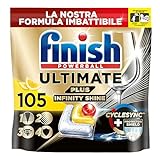 Finish Ultimate PLUS Infinity Shine Pastiglie Lavastoviglie al Limone, 105 Capsule con Scudo Protettivo contro lo Sporco e i Residui Incrostati