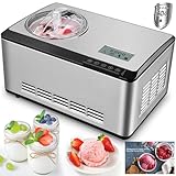 2in1 Macchina per Gelato e Yogurt 2L, Gelatiera con Compressore, Gelatiera Autorefrigerante, Gelatiera Elettrica con Display LCD e Ricettario, per Gelato, Frozen Yogurt e Sorbetti, Acciaio Inox, 180W