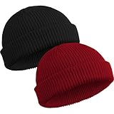 SATINIOR 2 Pezzi Watch cap in Vello Lana per Trawler Arrotolato Bordo Cappello Skullcap Invernale Unisex (Vino Rosso, Nero)