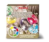 Metma B-593 - Colori per uova con effetto oro, liquido, 5 pezzi, giallo, viola, rosso, blu, verde, gommalacca, con guanto, pellicola dorata, per circa 50 uova di Pasqua, Pasqua