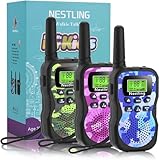 Nestling Walkie Talkie Bambini,8 Canali Ricetrasmittenti 2 Way Radio e VOX Scansione Auto Walky Talky,Torcia con LED (3 Pezzi Camouflage,Rosa,Verde,Blu)