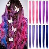 ZHIRXIN Extension per capelli colorati, clip per ragazze, 50 cm, lunghezza 12 pezzi (rosa, lavanda, viola, blu)