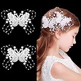 BETESSIN 2pz Mollette per Capelli Bambina Farfalla Bianche Pizzo Perle Fermagli Clip Eleganti per Decorazione Bimbe Ragazze Compleanno Prima Comunione Festa