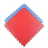 DONATIF Tatami palestra tappeto puzzle spessore 2 cm, 1 Mattonella tatami 100x100 cm, Pavimento palestra in Eva, Pavimento antitrauma (Rosso/Blu)