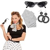 Completo rockabilly con occhiali da sole, orecchini e foulard - Abbigliamento stile anni  50  60 Look anni cinquanta sessanta Accessorio abito da donna sixties Decorazione abito donne