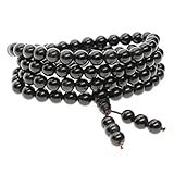 COAI Bracciale Collana 108 perle in ossidiana, Bracciale mala, Rosario Buddhista semi-prezioso