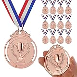 GeeRic 12pz Medaglie di Bronzo Medaglie per Bambini/Studenti/Giocatore/Atleta Medaglie in Metallo con Nastro Collo Vincitore di Medaglie per Concorso/Sport/Festa Decorazione