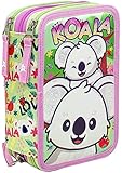 Julian Ross Koala Love Astuccio Triplo Riempito Bambina, 45 Accessori Scuola Elementare, 20 Centimetri, Colla Stick, Mina+, 3 Zip, Scomparti Organizzati